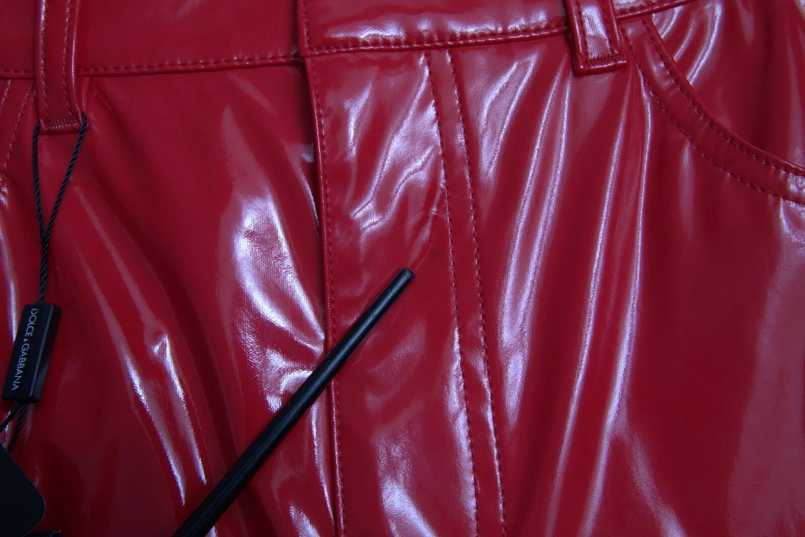 Red High Waist Skinny Trouser Shiny Pants