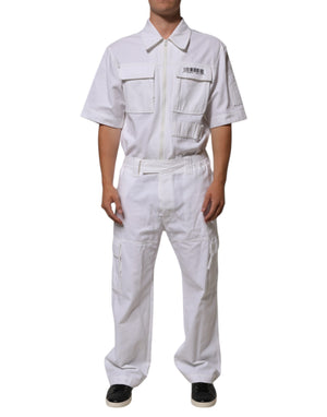 Dolce & Gabbana White Barcode Patch Utility Zip Jumpsuit Pants