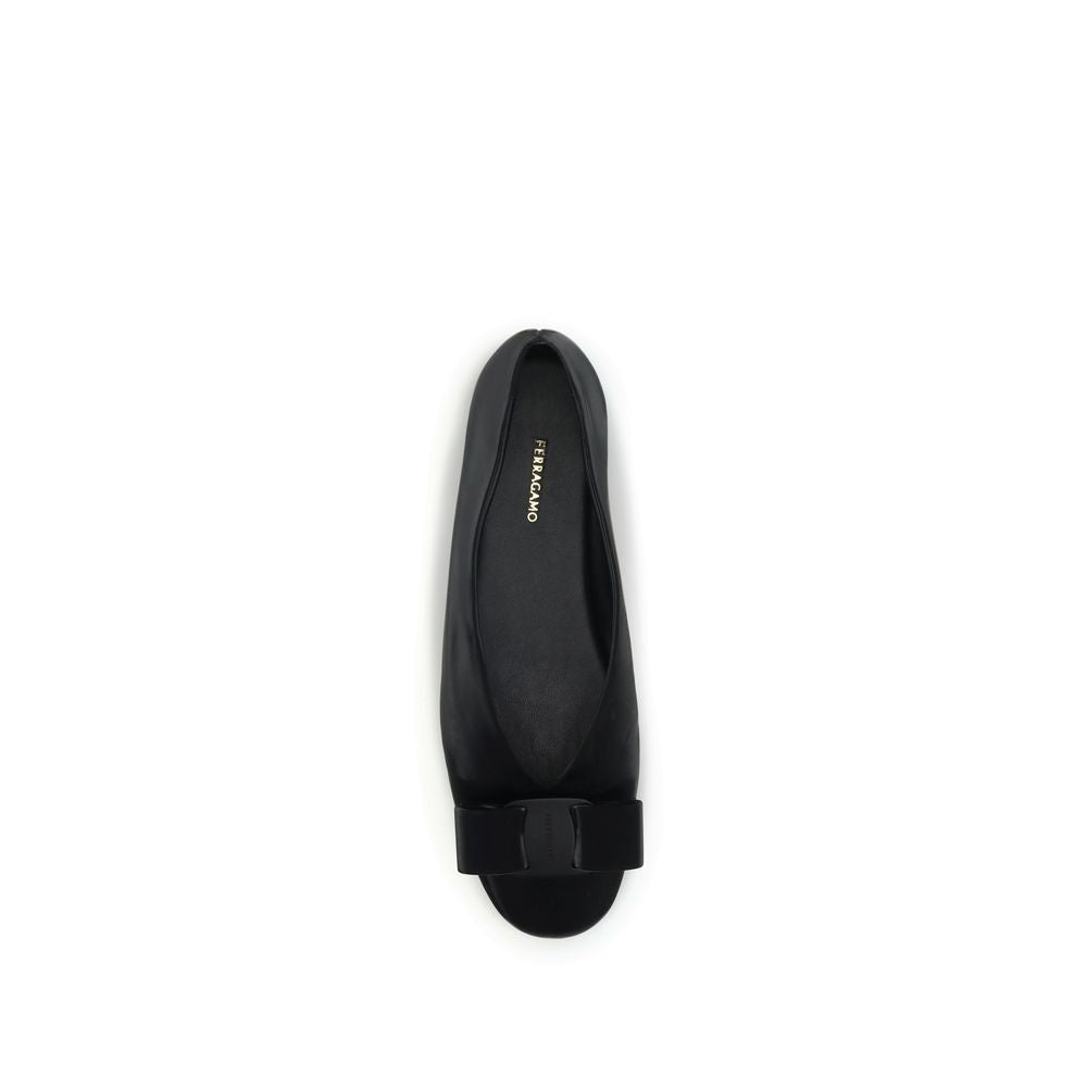 Ferragamo Black Calf Leather Bos Taurus Ballet Flats
