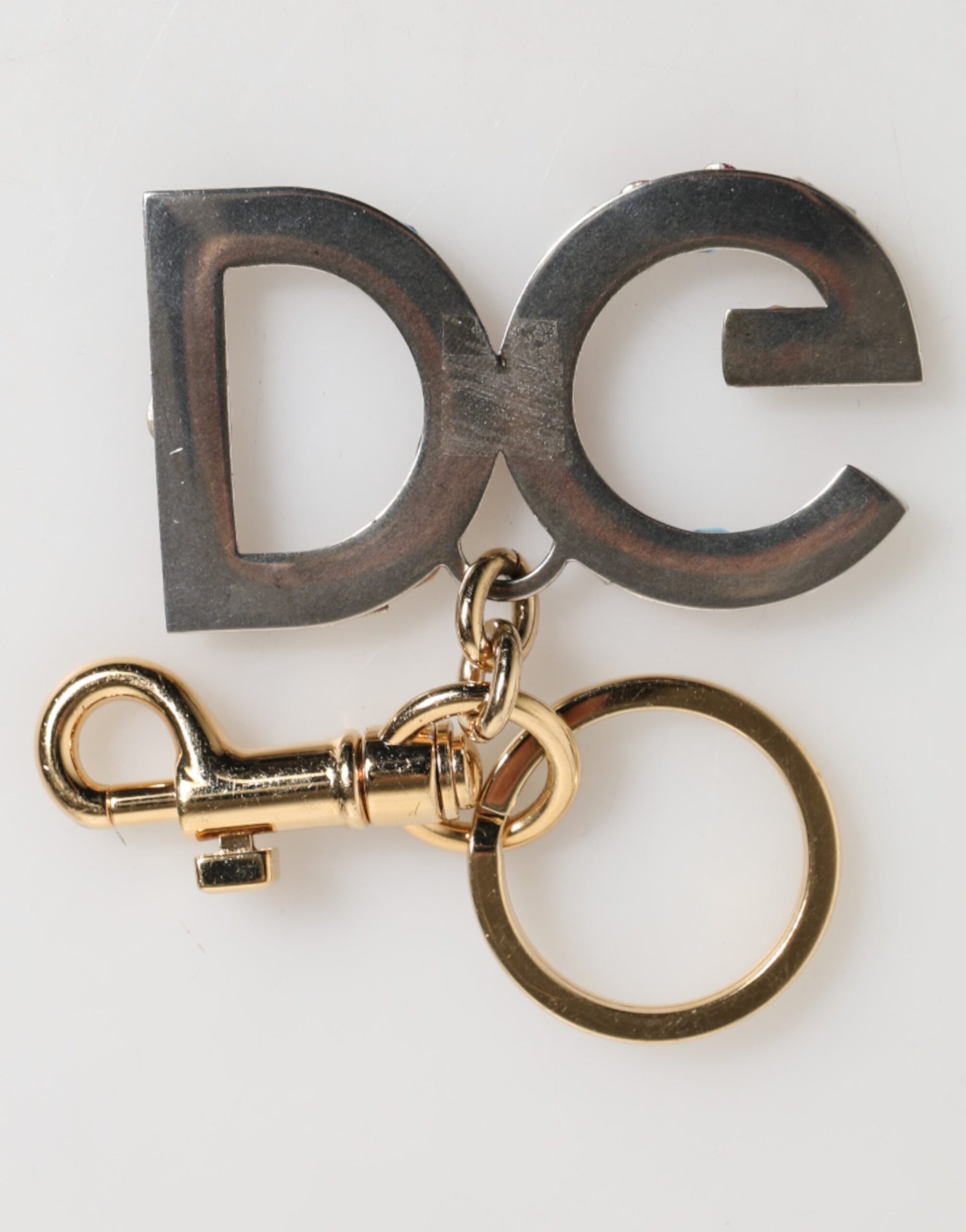 Dolce & Gabbana Multicolor Crystal DG Logo Gold Keychain Charm Keyring