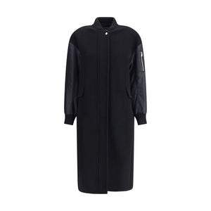 Long Coat in wool-blend cloth and technical satin