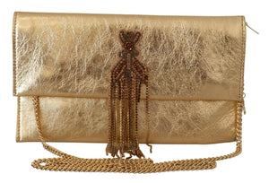 Gold Leather Embellished Shoulder Strap Bag