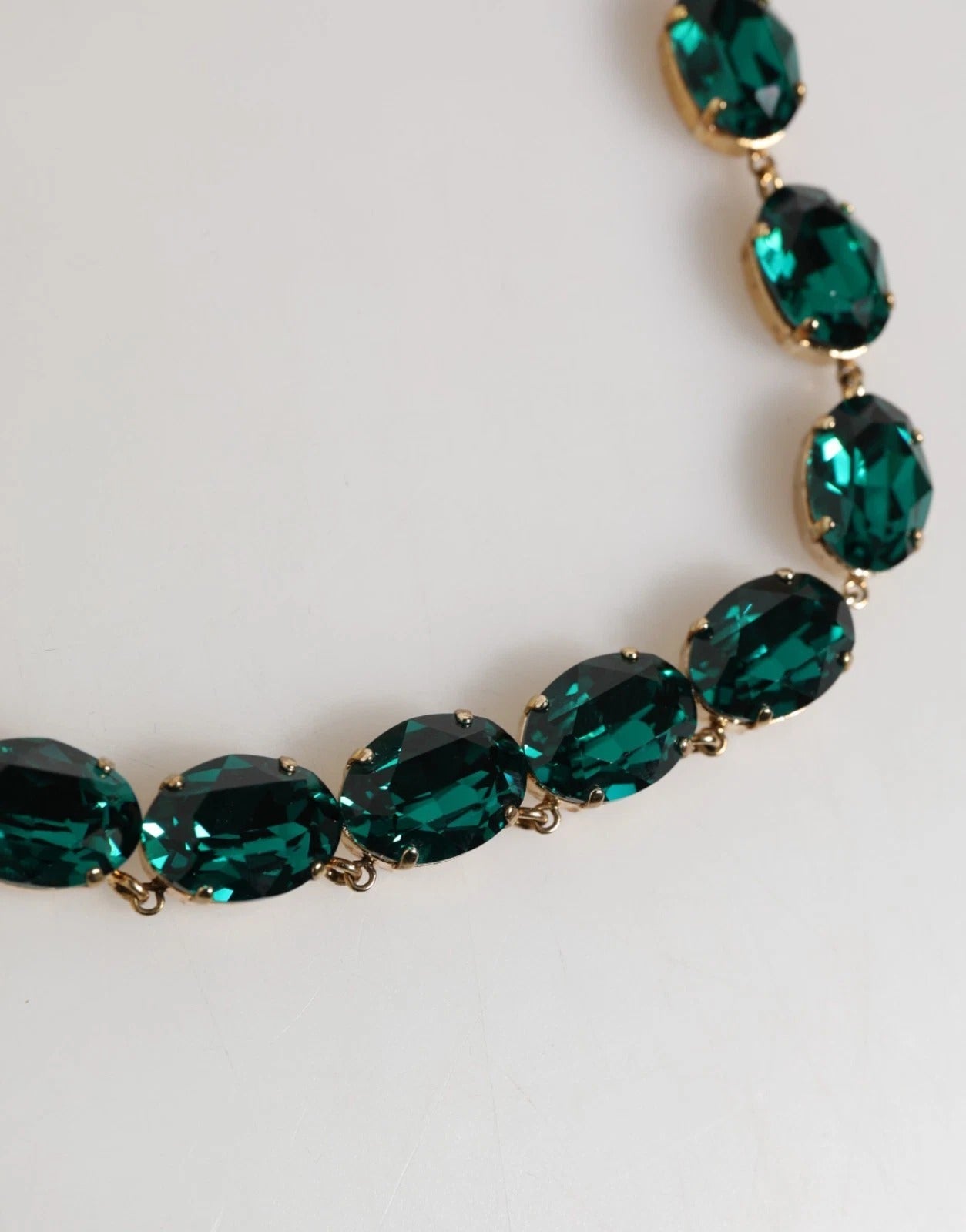 Dolce & Gabbana Red Rose Green Crystal Gold-Tone Chain Necklace