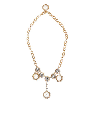 Dolce & Gabbana Gold Crystal Clock Face Pendant Statement Jewelry Necklace