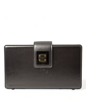 Dolce & Gabbana Steel Gray Leather Box Shape Shoulder Gold DG Logo Plaque Bag