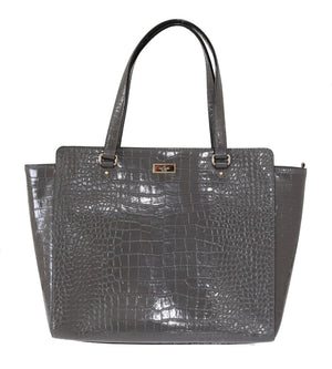 Kate Spade Grey Croc Embossed Leather Elissa Bristol Drive Tote Handbag Bag