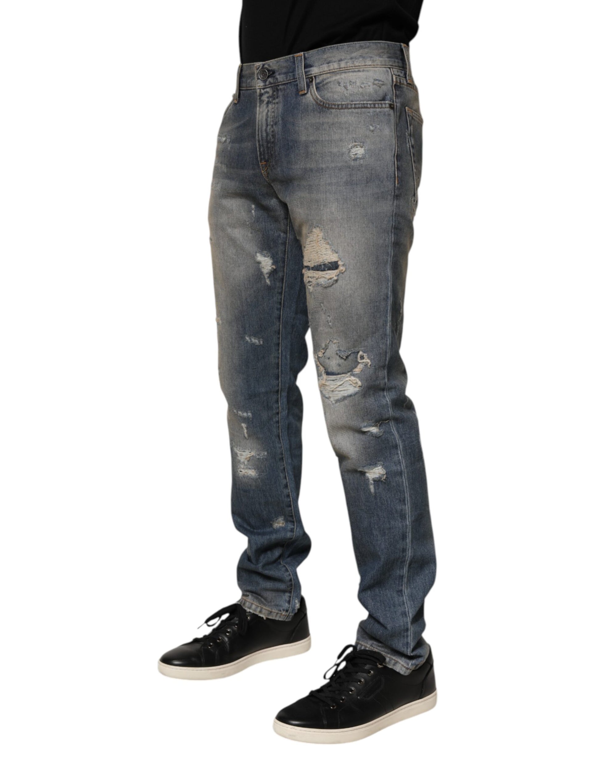 Dolce & Gabbana Blue Distressed Denim Slim Fit Pants Jeans