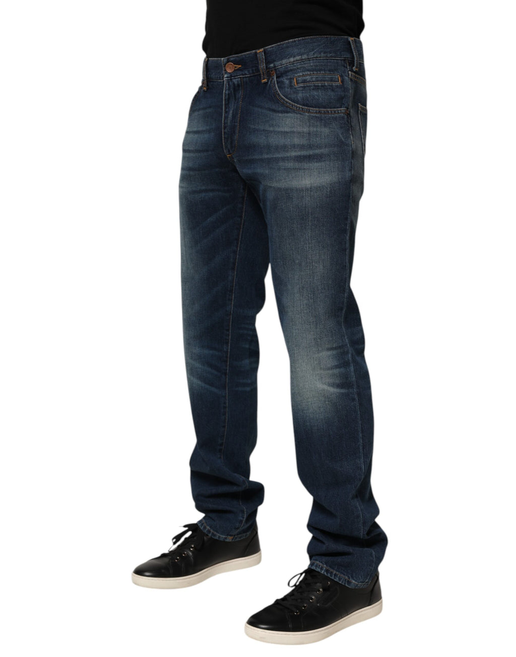 Dolce & Gabbana Dark Blue Washed Cotton Skinny Men Denim Jeans