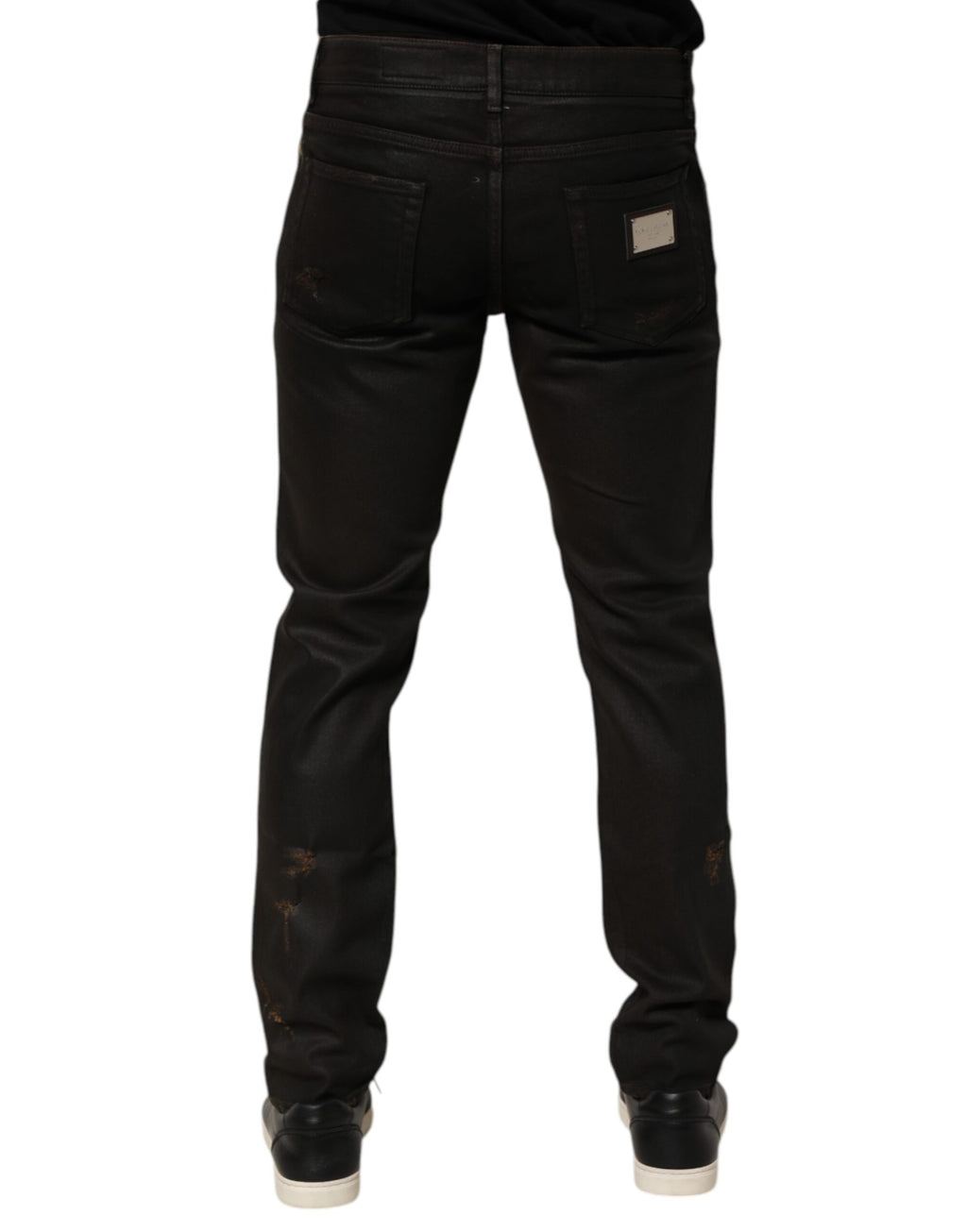 Dolce & Gabbana Dark Brown Tattered Cotton Skinny Denim Jeans