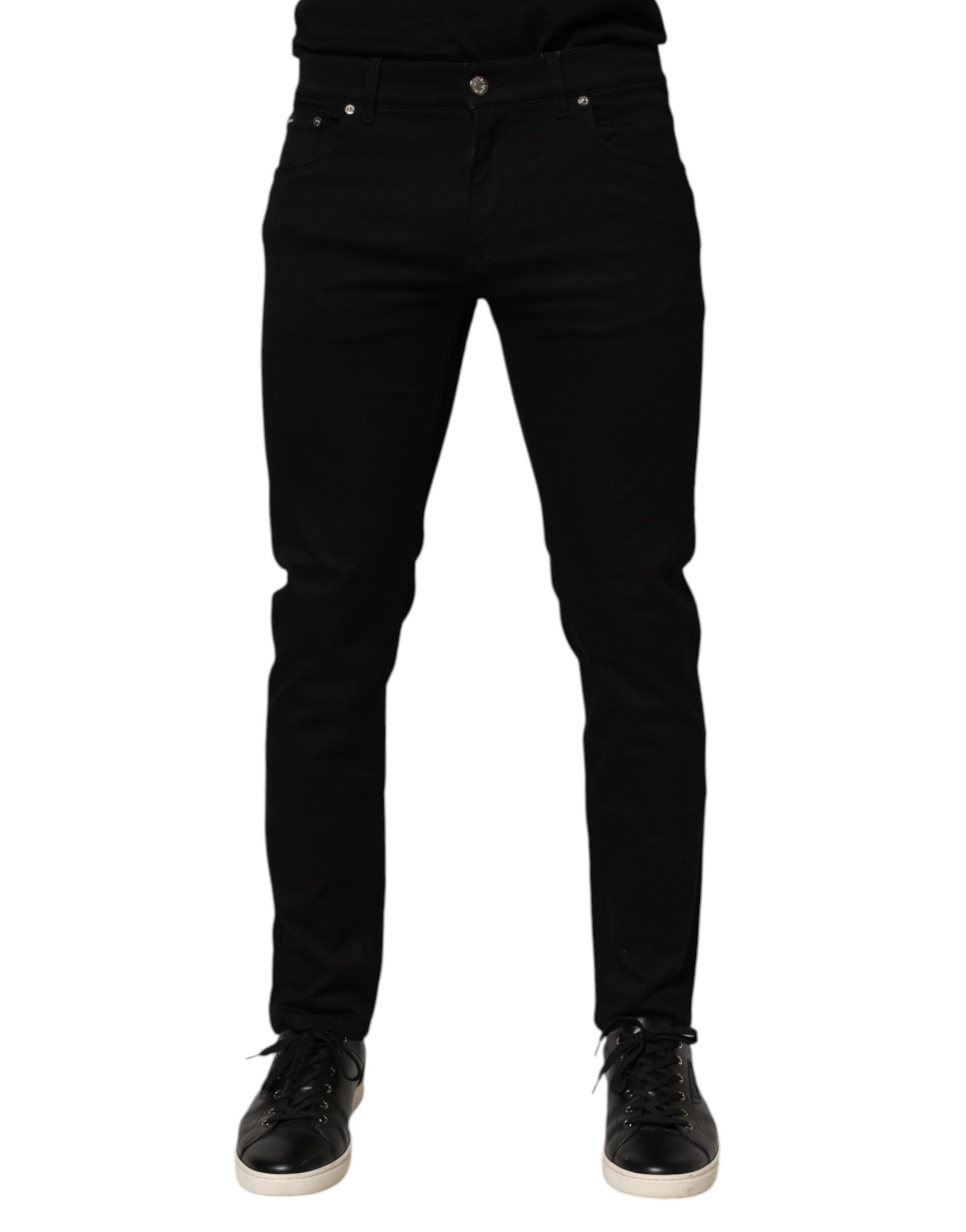 Dolce & Gabbana Black Cotton Blend Skinny Men Trouser Pants