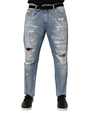 Dolce & Gabbana Blue Distressed Ripped Denim Pants Jeans