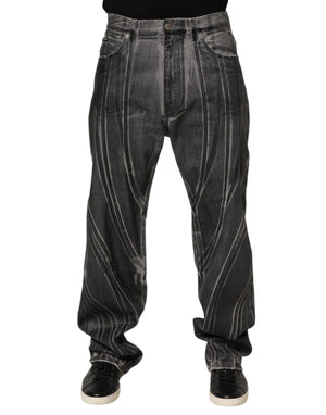 Dolce & Gabbana Black Grey Graphic Print Denim Pants Jeans