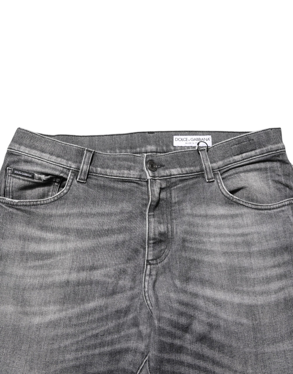 Dolce & Gabbana Grey Cotton Denim Slim Fit Distressed Pants Jeans