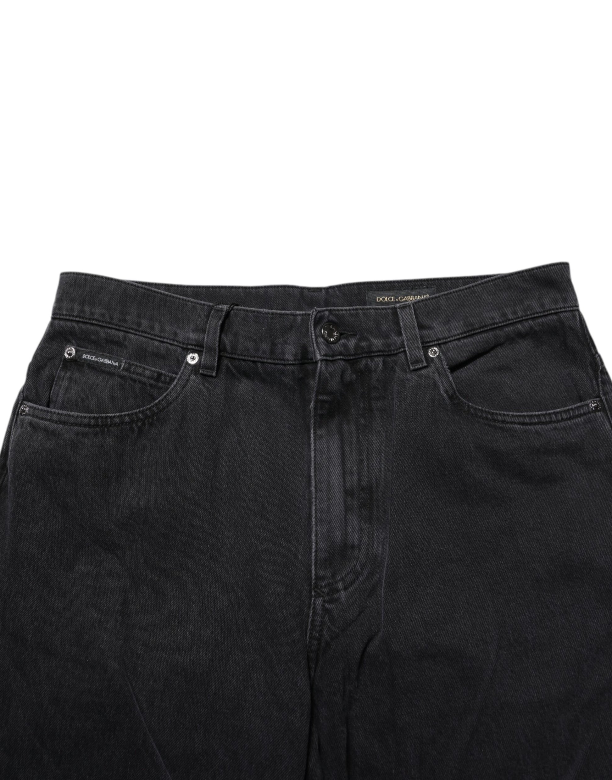 Dolce & Gabbana Black Cotton Logo Men Mid Waist Denim Jeans