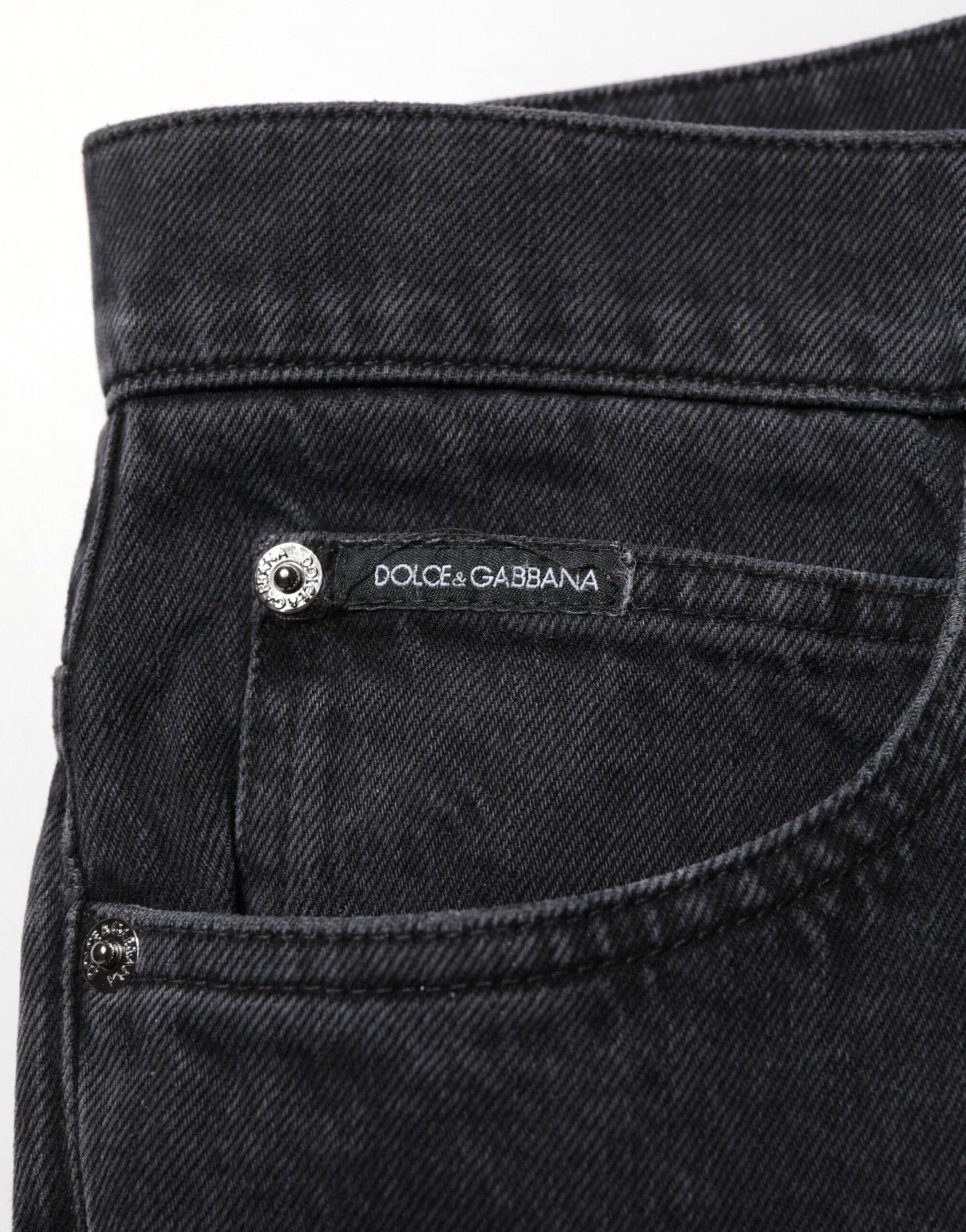 Dolce & Gabbana Black Cotton Logo Men Mid Waist Denim Jeans