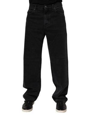 Dolce & Gabbana Black Cotton Logo Men Mid Waist Denim Jeans