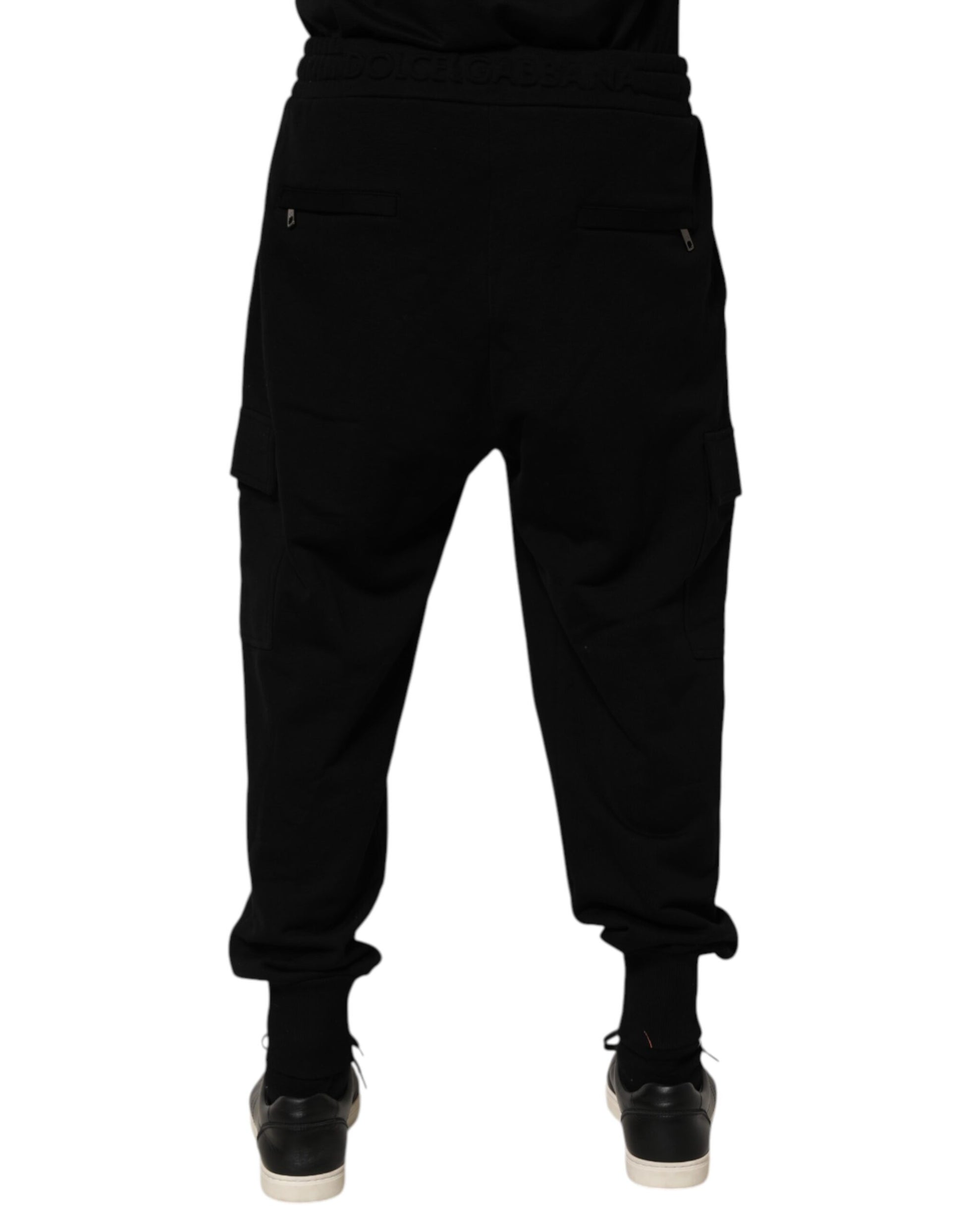 Dolce & Gabbana Black Cotton Blend Cargo Joggers Drawstring Pants