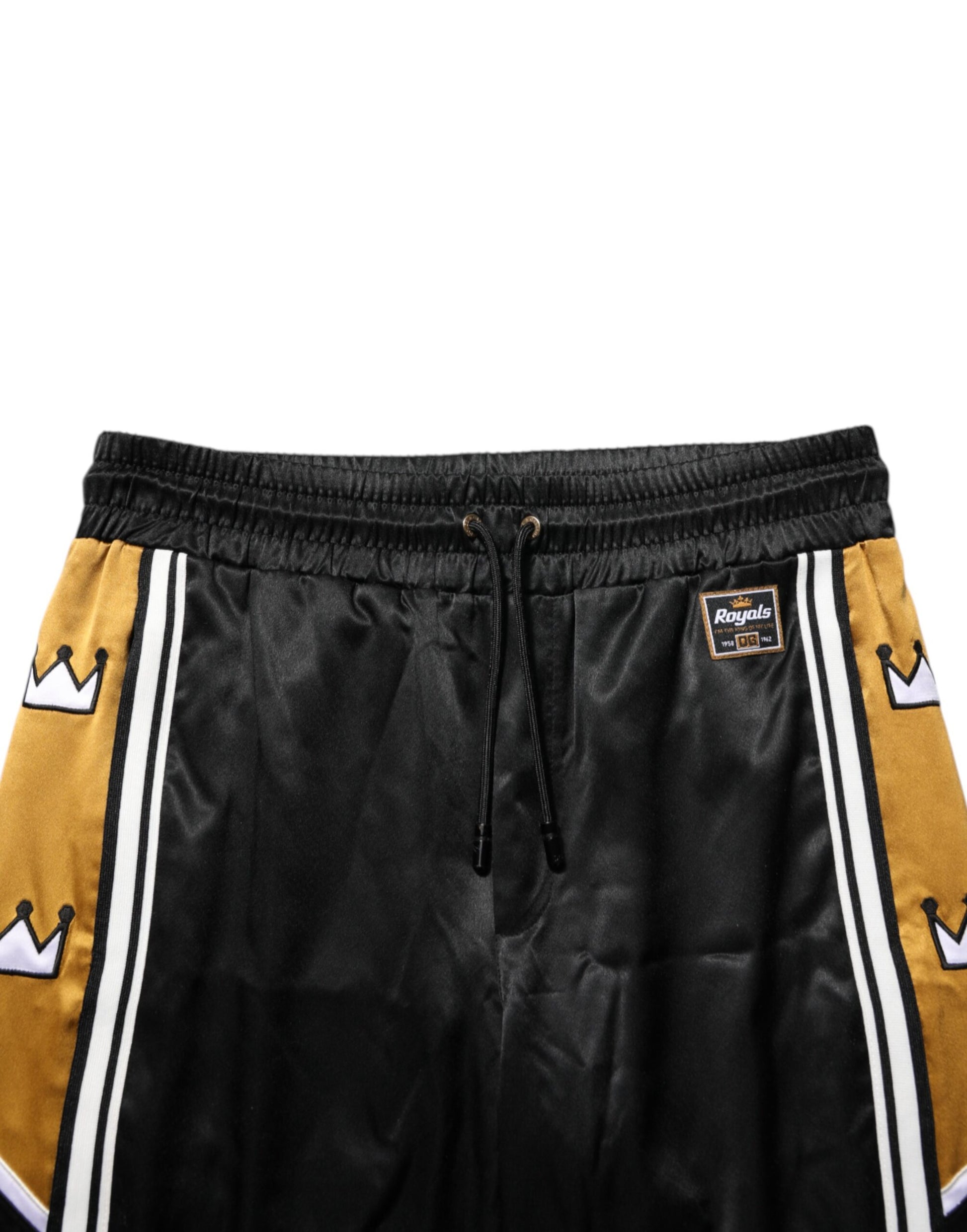 Dolce & Gabbana Black Gold Satin Crown Side Stripe Jogger Pants