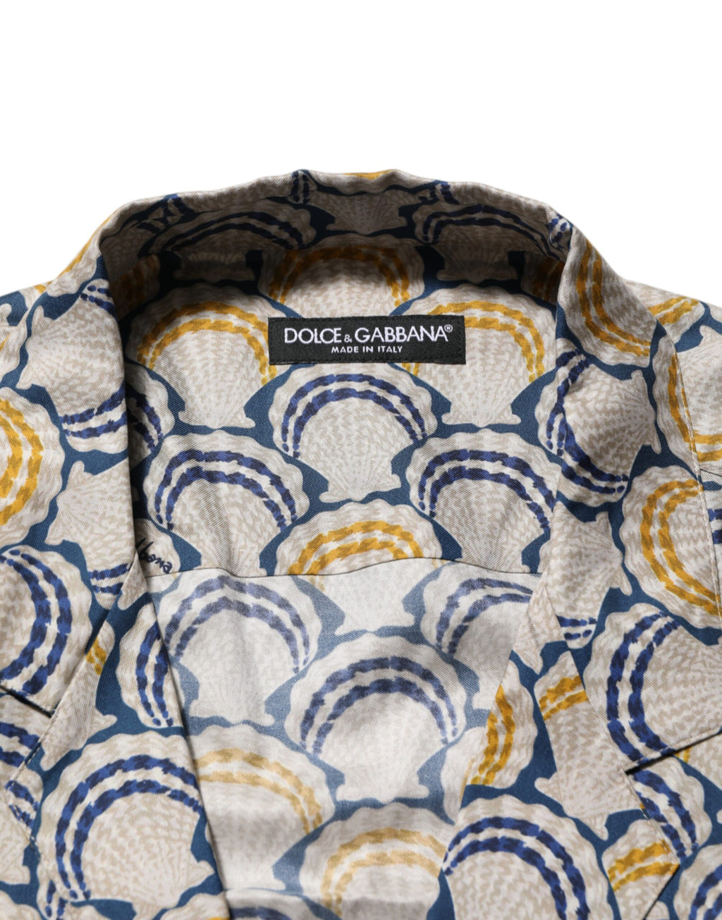 Dolce & Gabbana Cream Cotton Silk Hawaii Scallop Shell Print Shirt