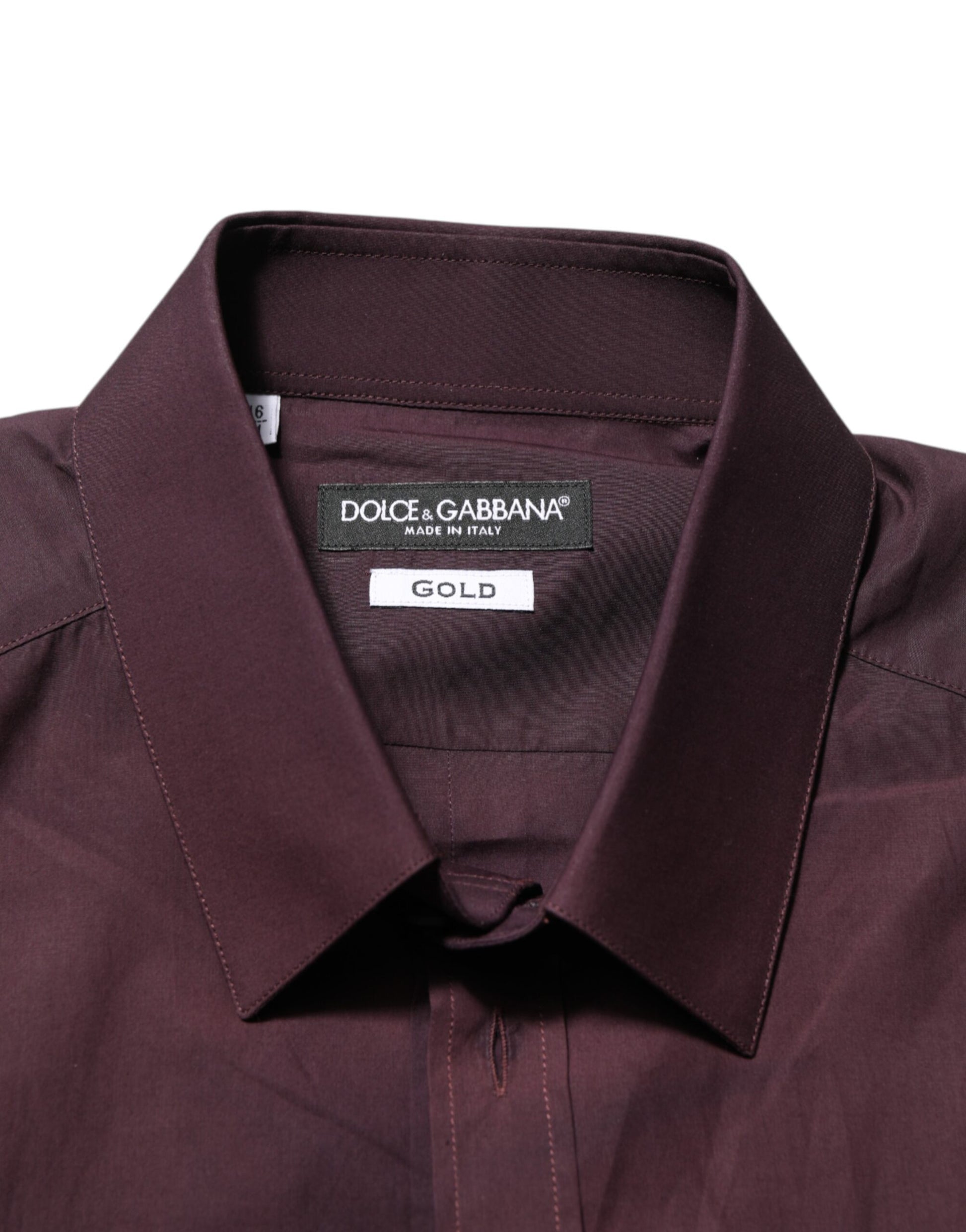 Dolce & Gabbana Maroon Cotton Collared GOLD Formal Dress Shirt
