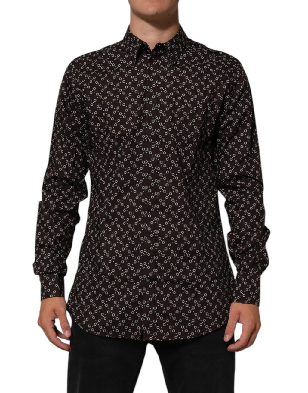 Dolce & Gabbana BrownFloral Collared GOLD Formal Dress Shirt