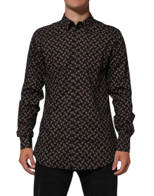 Dolce & Gabbana BrownFloral Collared GOLD Formal Dress Shirt