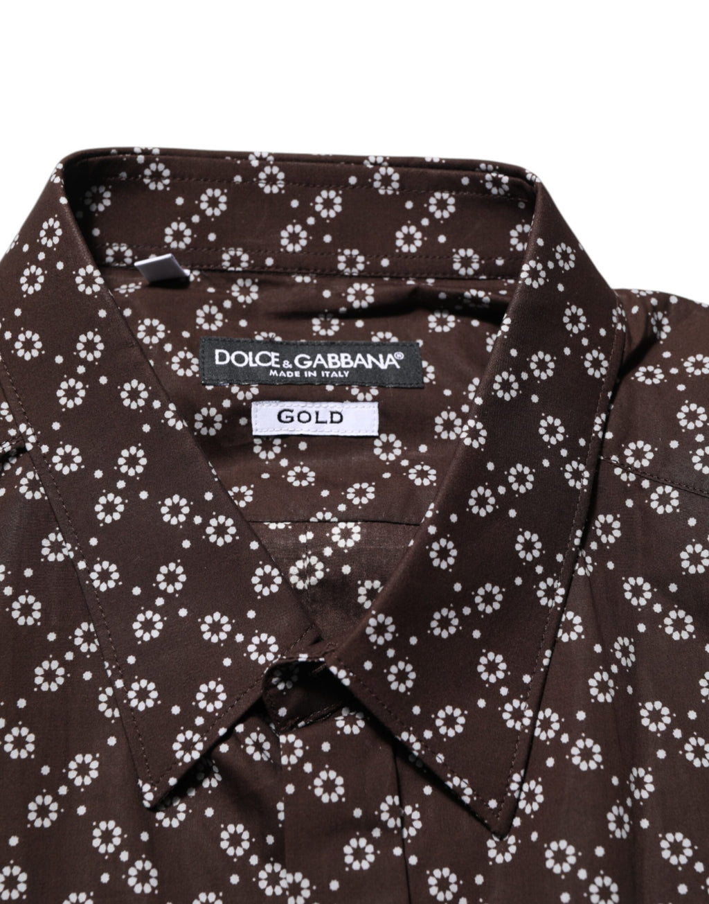 Dolce & Gabbana BrownFloral Collared GOLD Formal Dress Shirt