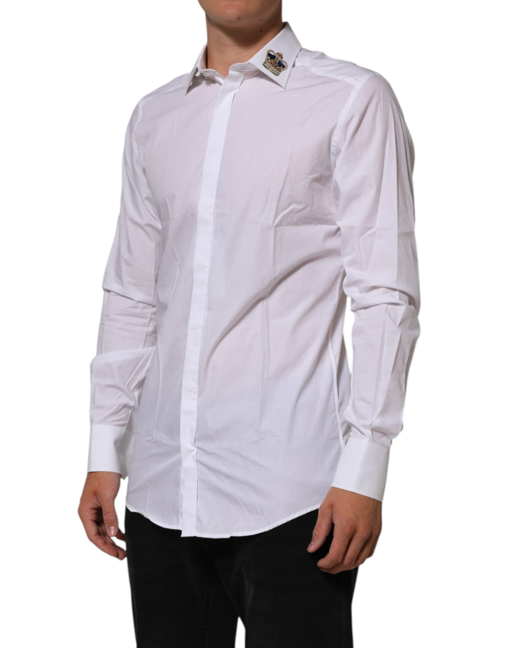 Dolce & Gabbana White Crown Collared GOLD Formal Dress  Shirt