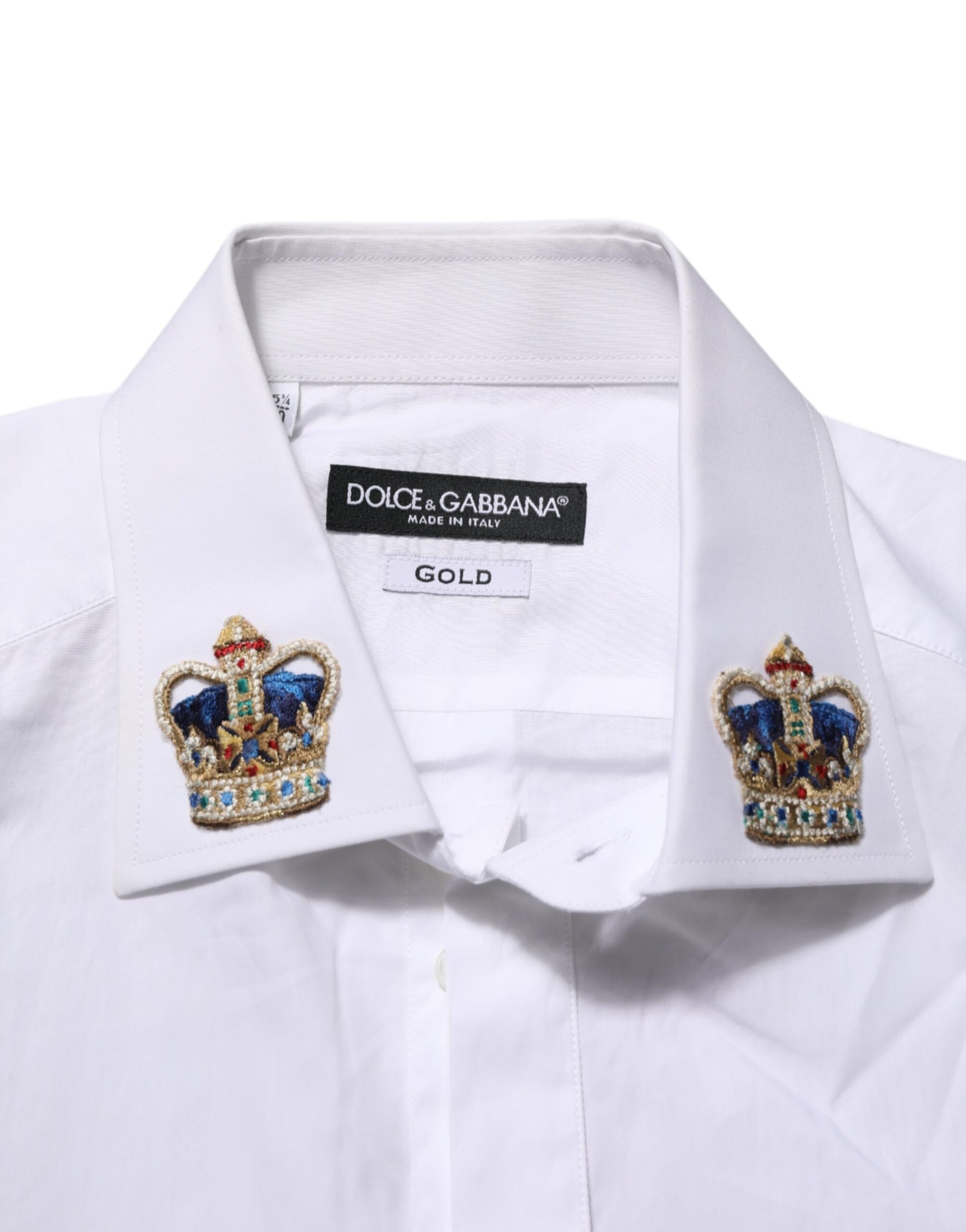 Dolce & Gabbana White Crown Collared GOLD Formal Dress  Shirt