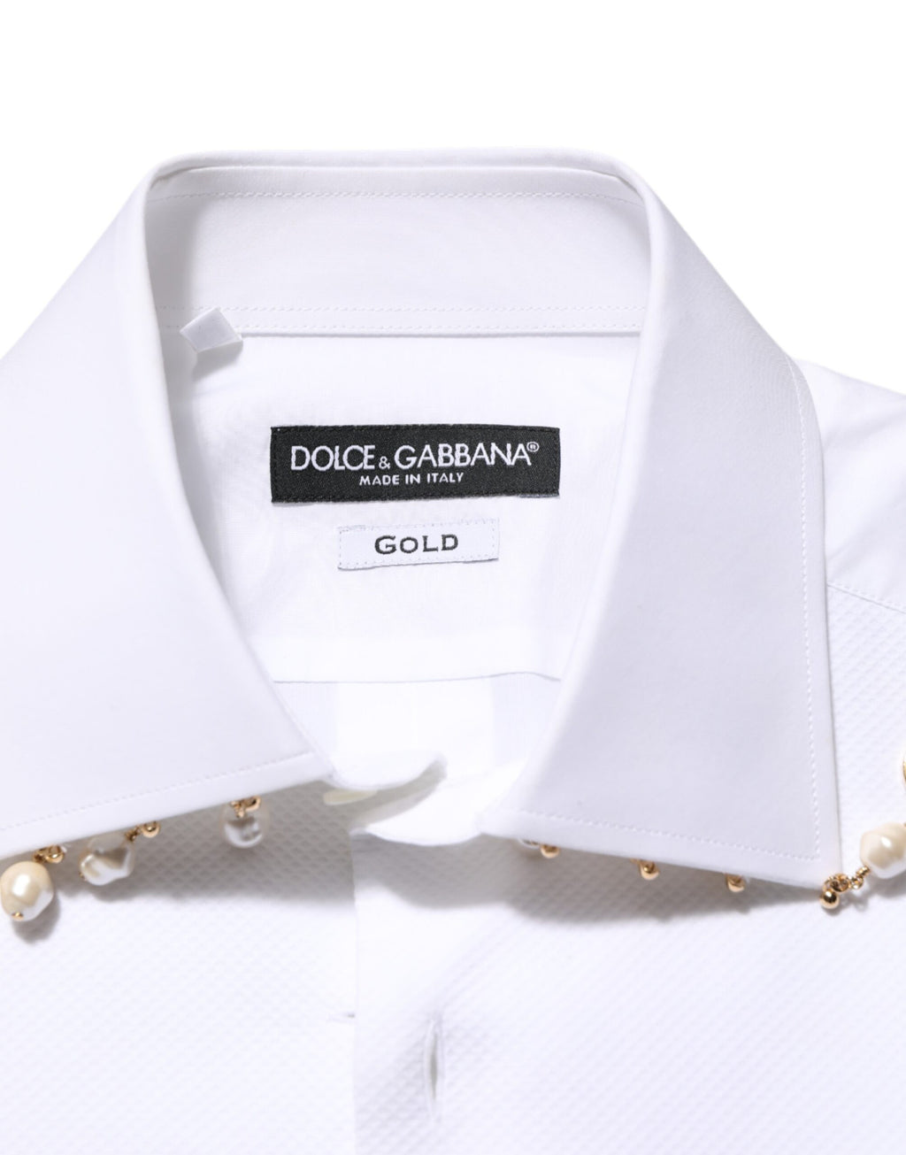 Dolce & Gabbana White Cotton DG Logo Pearl GOLD Formal Shirt