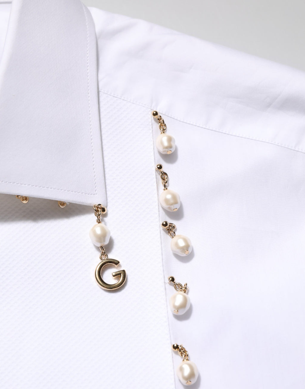 Dolce & Gabbana White Cotton DG Logo Pearl GOLD Formal Shirt