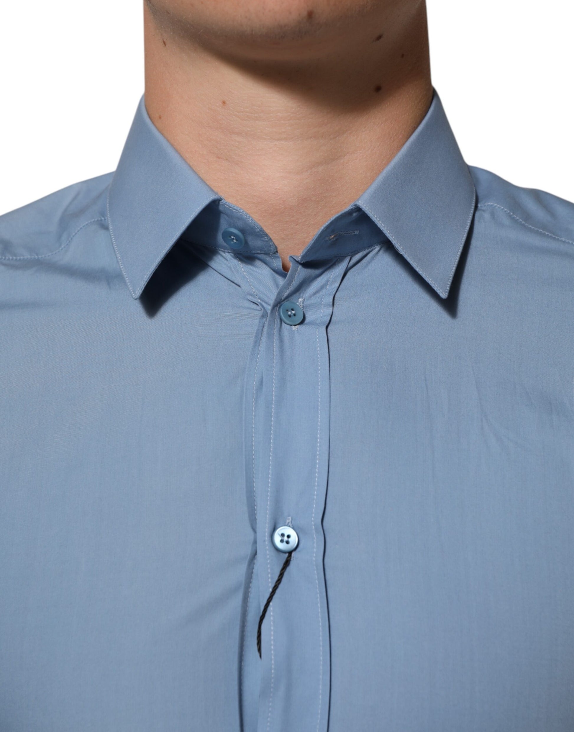 Dolce & Gabbana Blue Cotton Collared GOLD Formal Dress Shirt