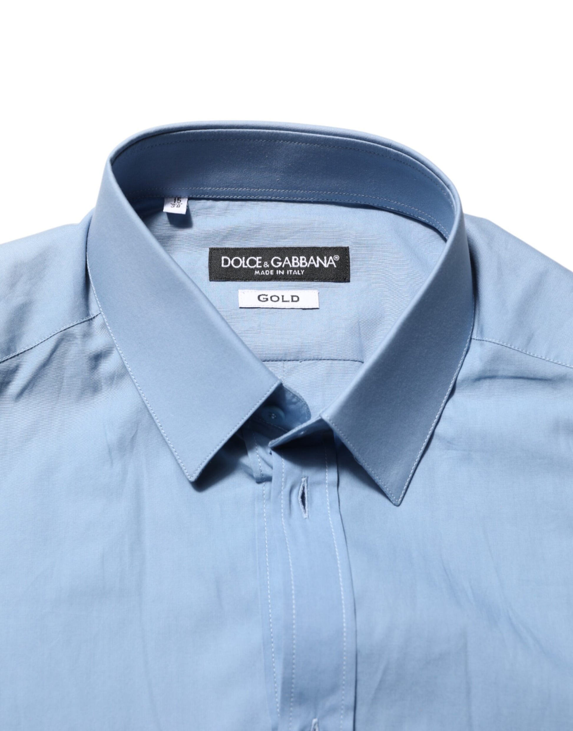 Dolce & Gabbana Blue Cotton Collared GOLD Formal Dress Shirt