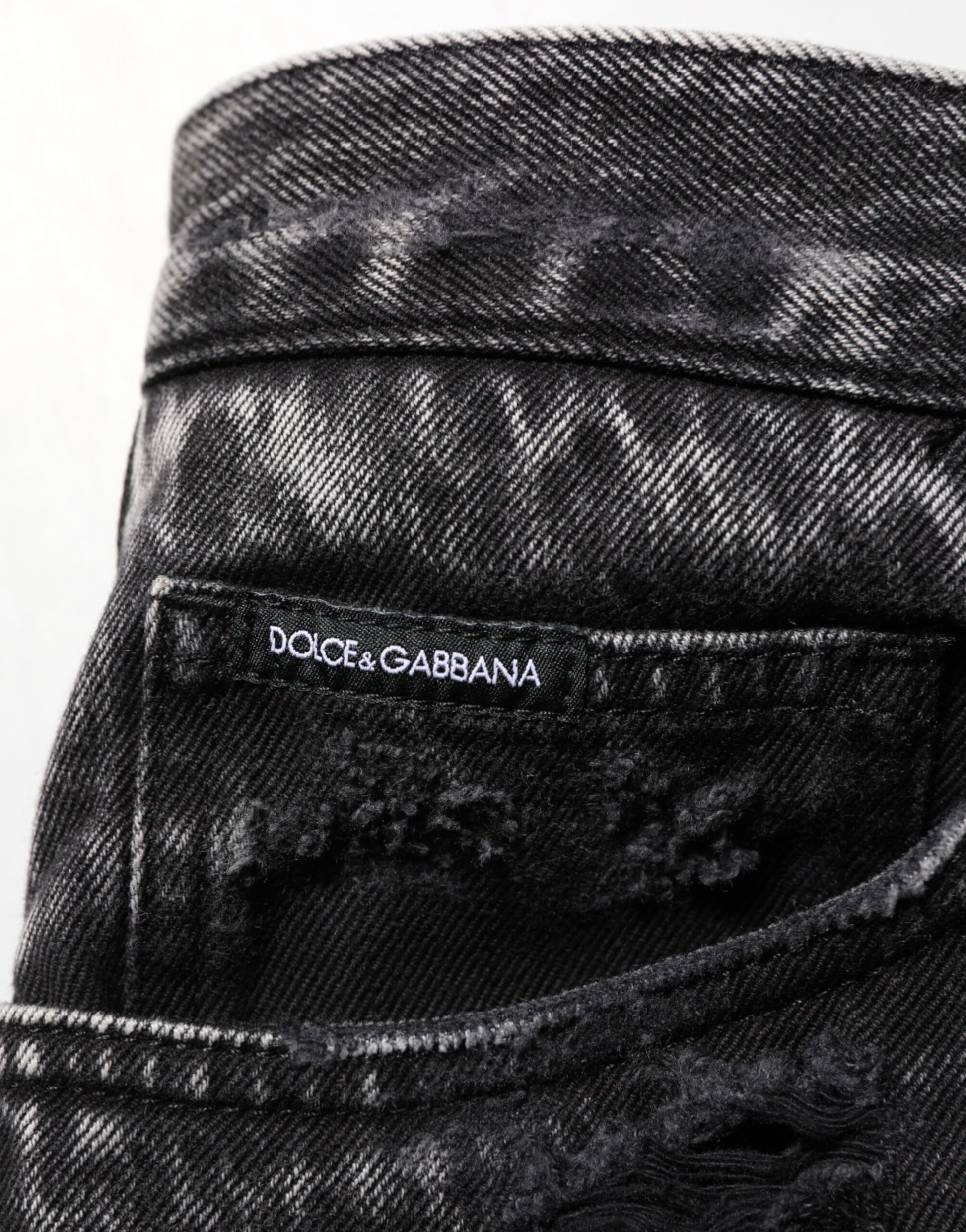 Dolce & Gabbana Black Washed Ripped Loose Cotton Denim Jeans