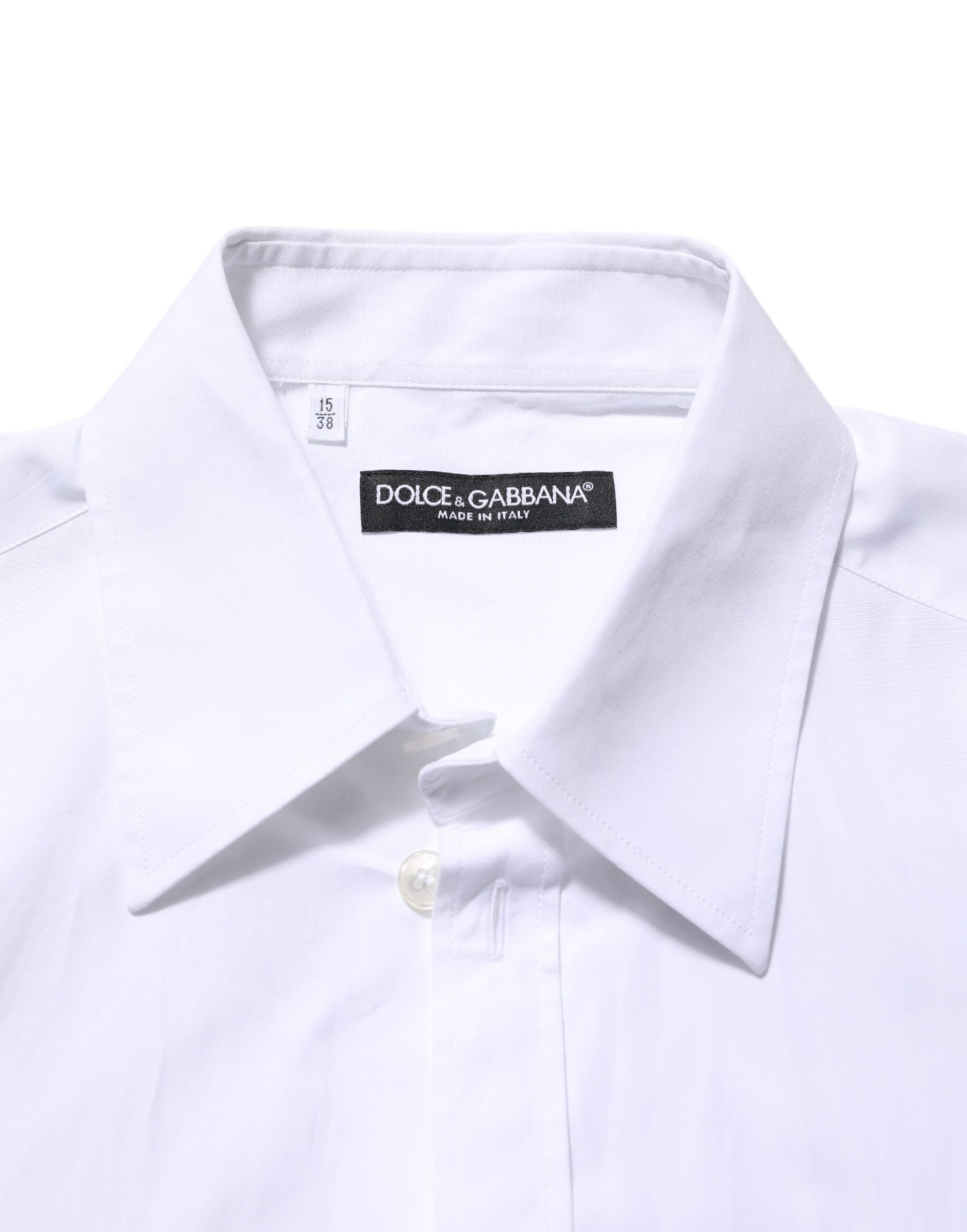 Dolce & Gabbana White Logo Plaque Collared Formal Dress  Shirt