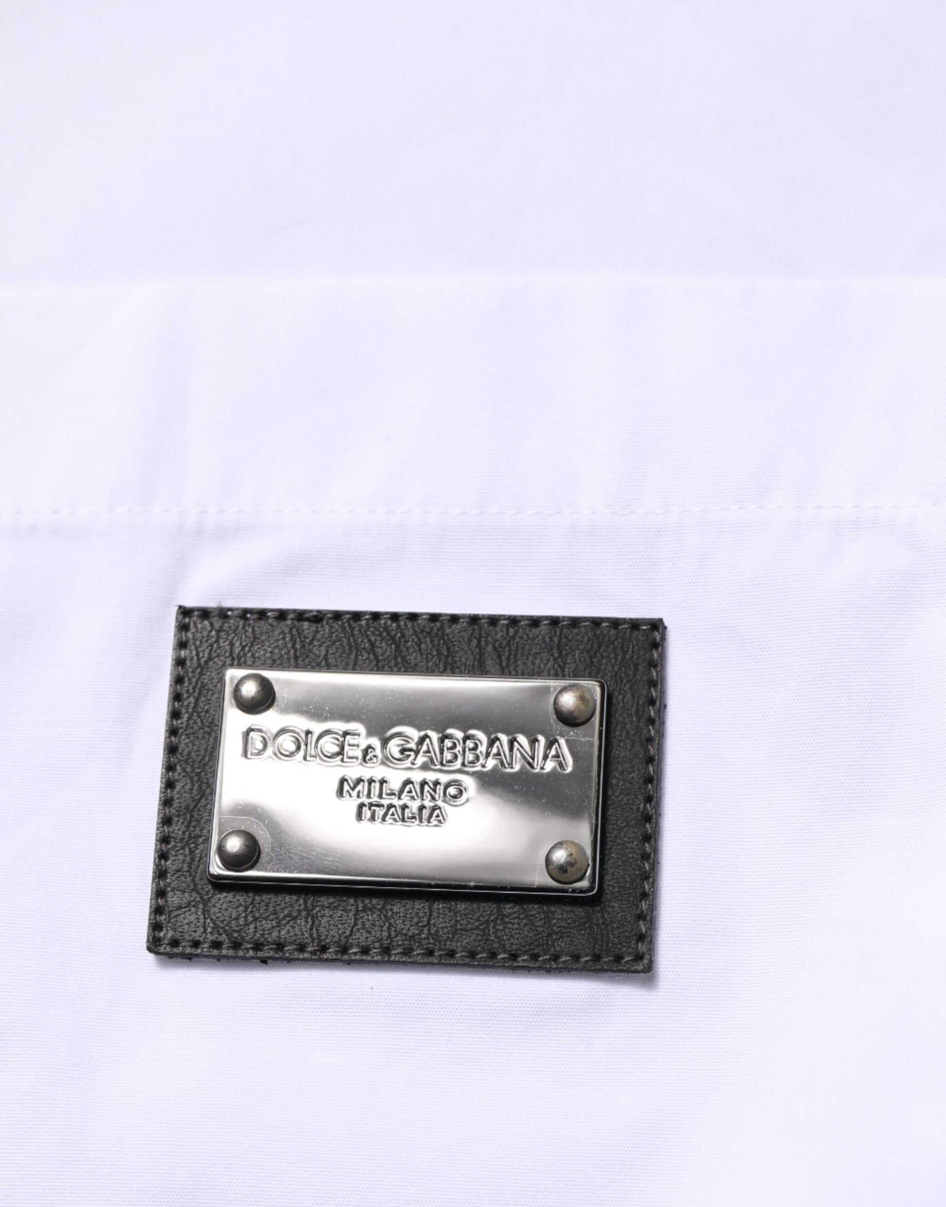 Dolce & Gabbana White Logo Plaque Collared Formal Dress  Shirt