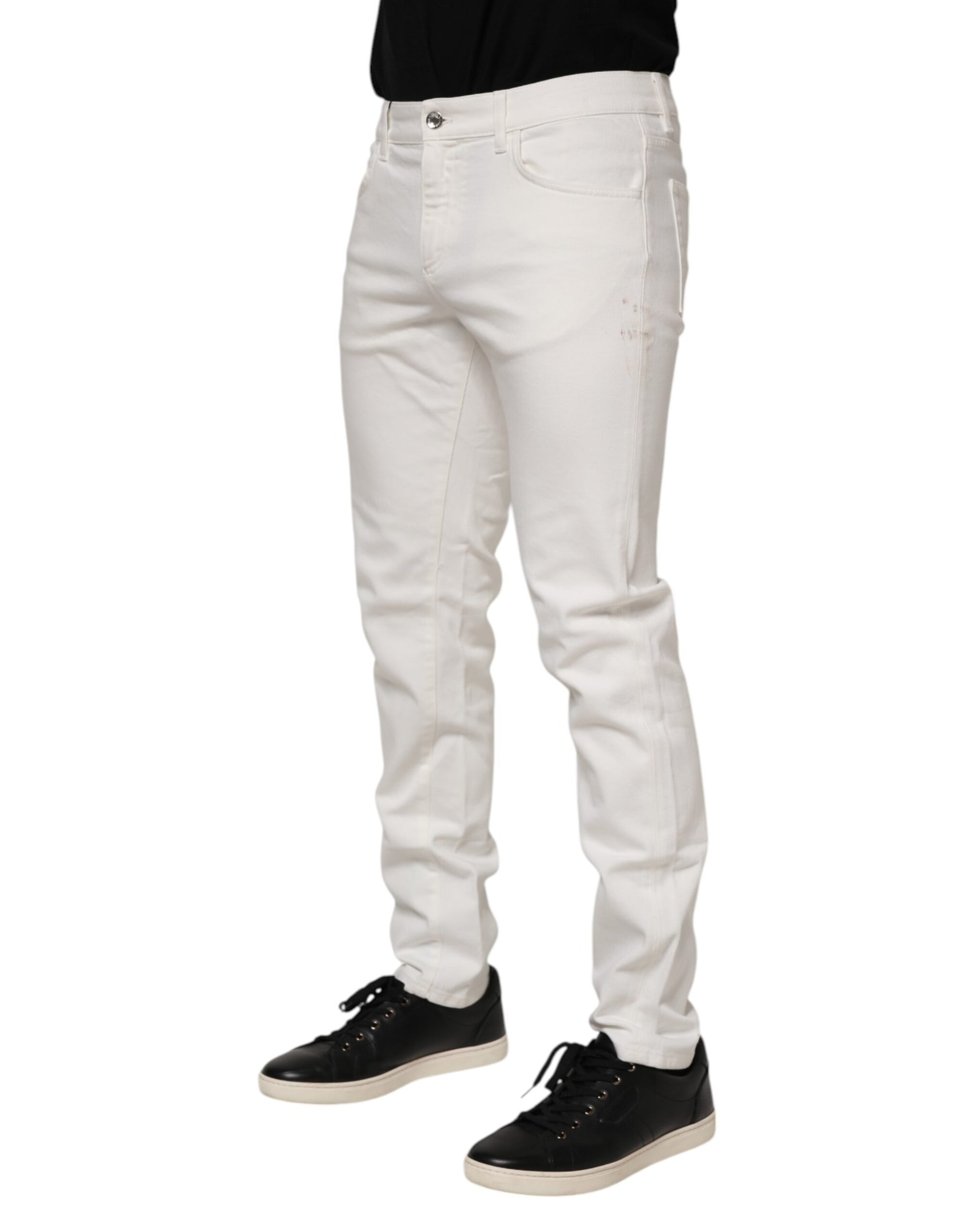 Dolce & Gabbana Off White Cotton Stretch Slim Fit Denim Jeans