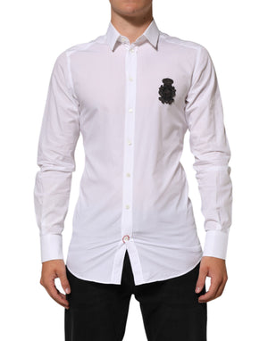Dolce & Gabbana White Cotton GOLD DGPatch Formal Dress Shirt