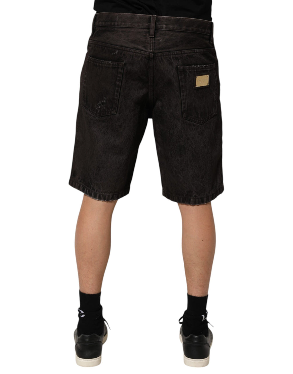 Dolce & Gabbana Black Cotton Tattered Denim Men Bermuda Short