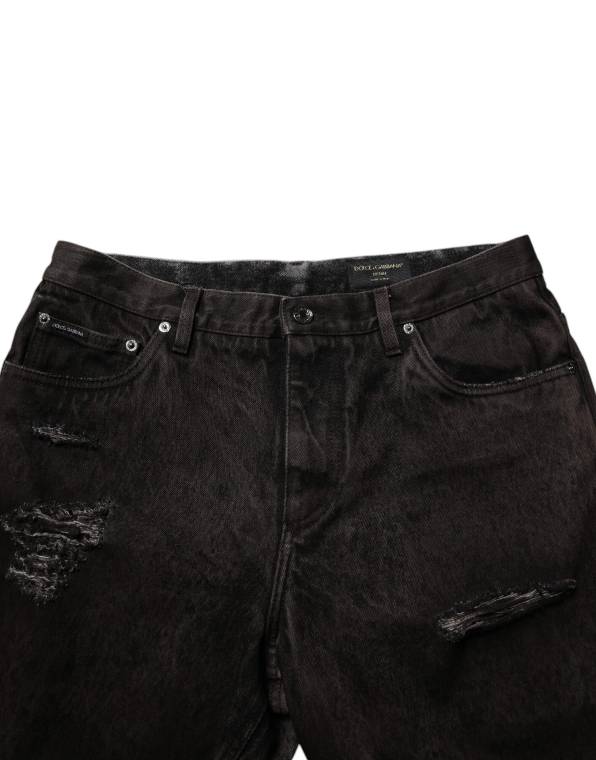 Dolce & Gabbana Black Cotton Tattered Denim Men Bermuda Short