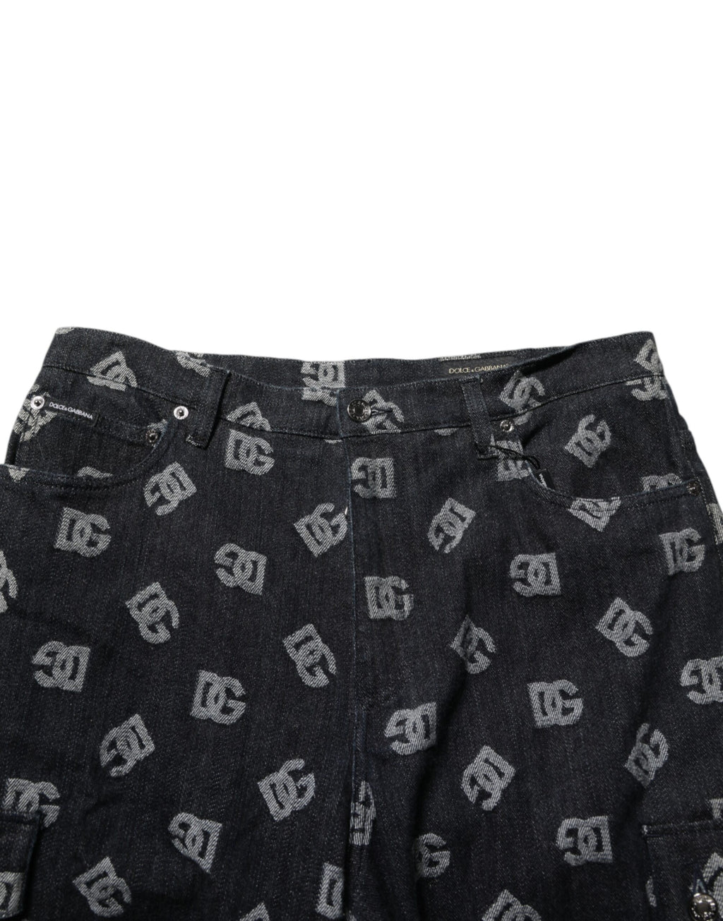 Dolce & Gabbana Black Monogram Denim Cargo Men Bermuda Short