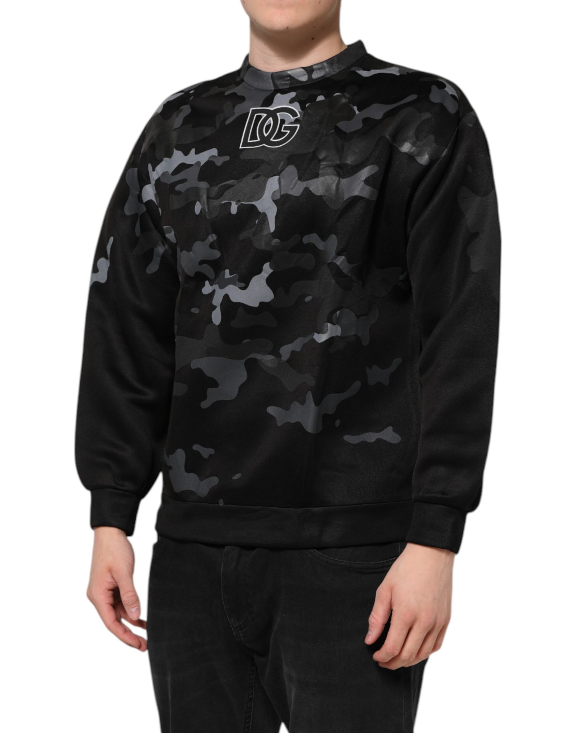 Dolce & Gabbana Black Camouflage Round Neck Sweatshirt Sweater