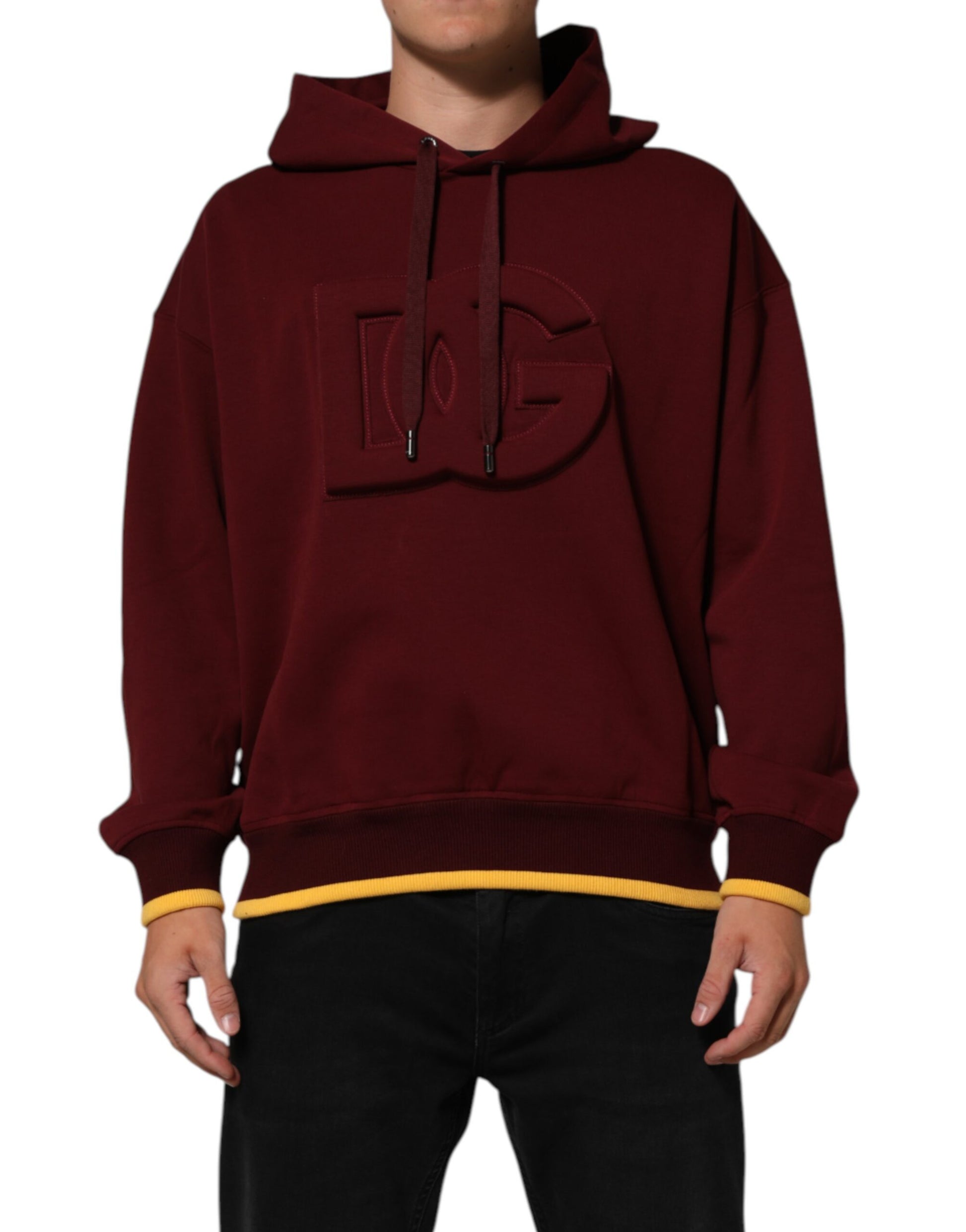 Dolce & Gabbana Maroon Embossed Logo Hooded Sweatshirt Sweater