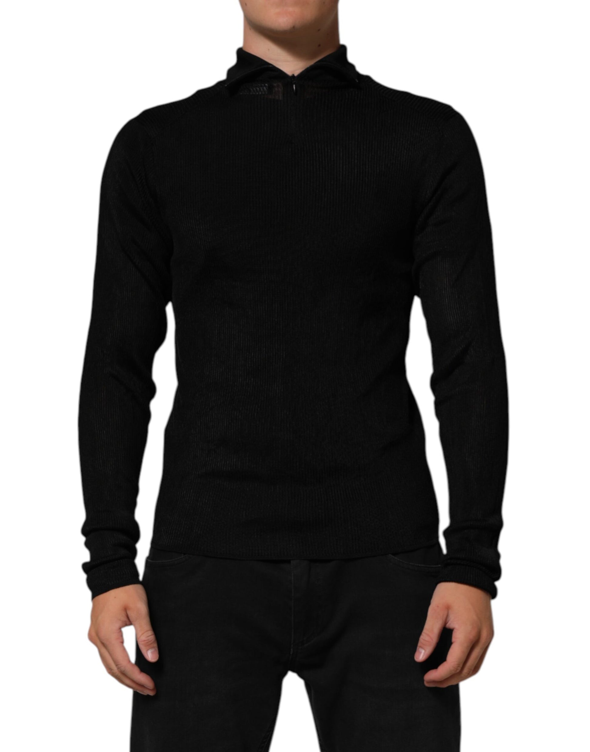 Dolce & Gabbana Black Viscose Turtle Neck Pullover Sweater