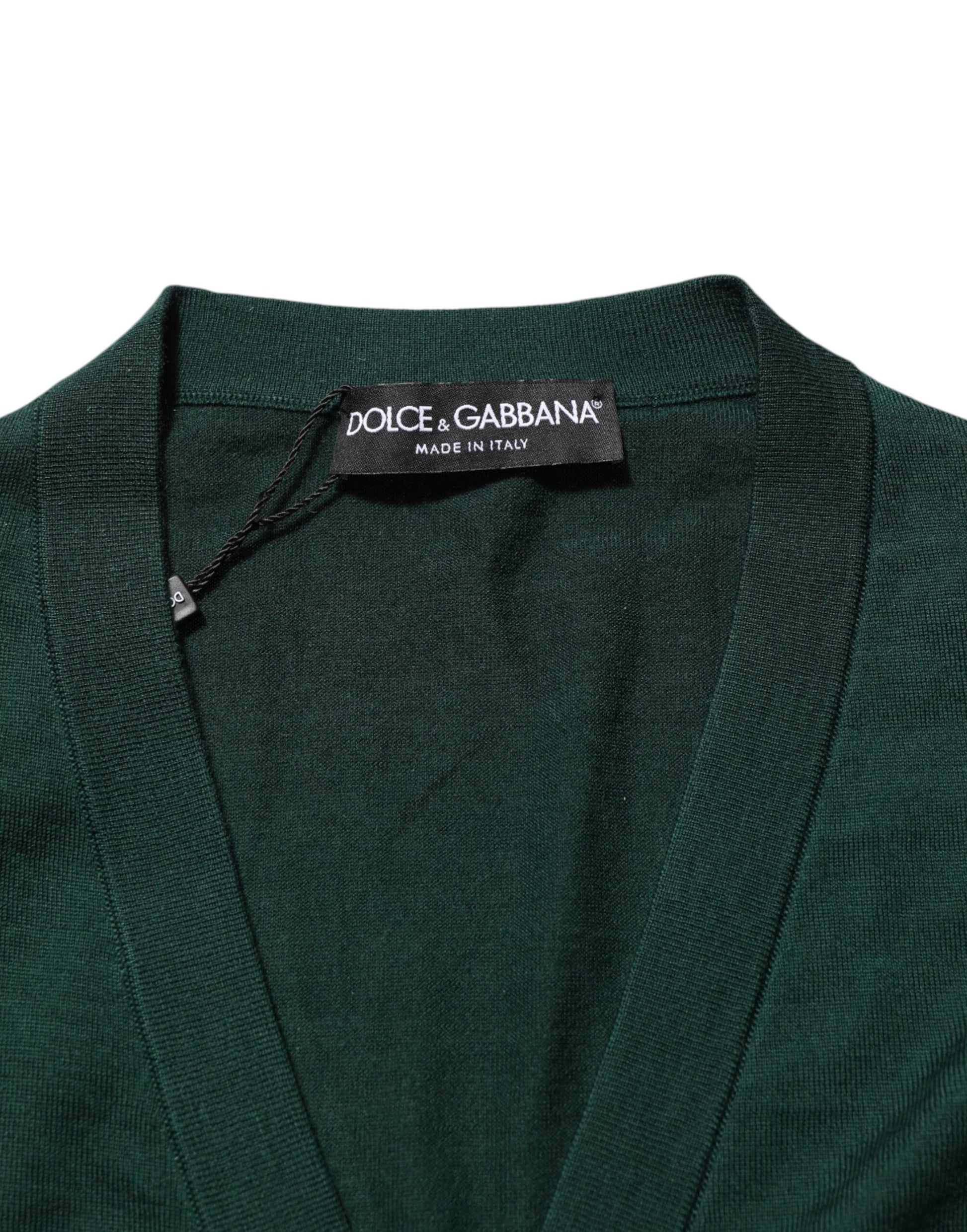 Dolce & Gabbana Dark Green Button Down Men Cardigan Sweater
