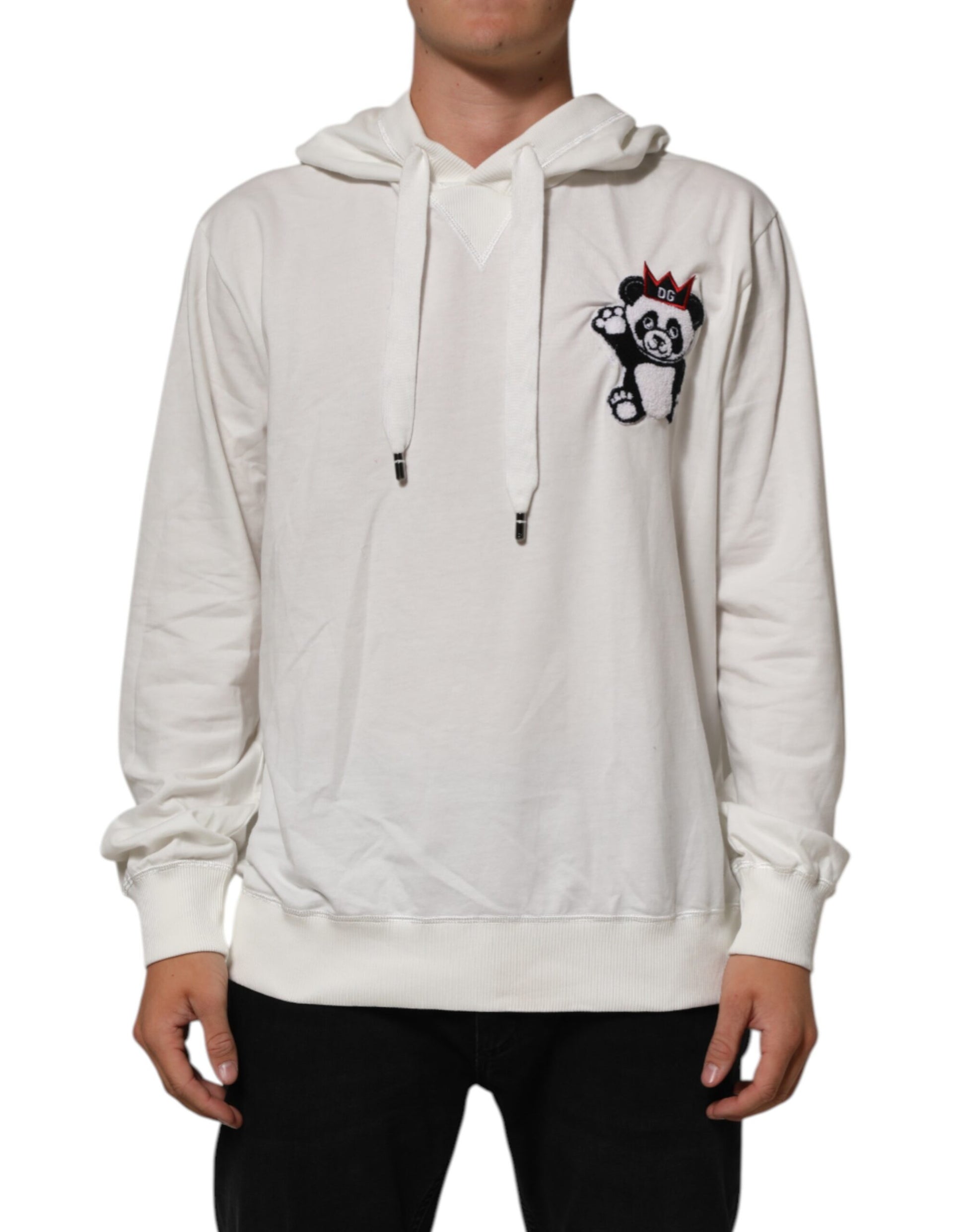 Dolce & Gabbana Off White Cotton Panda Hooded Sweatshirt Sweater