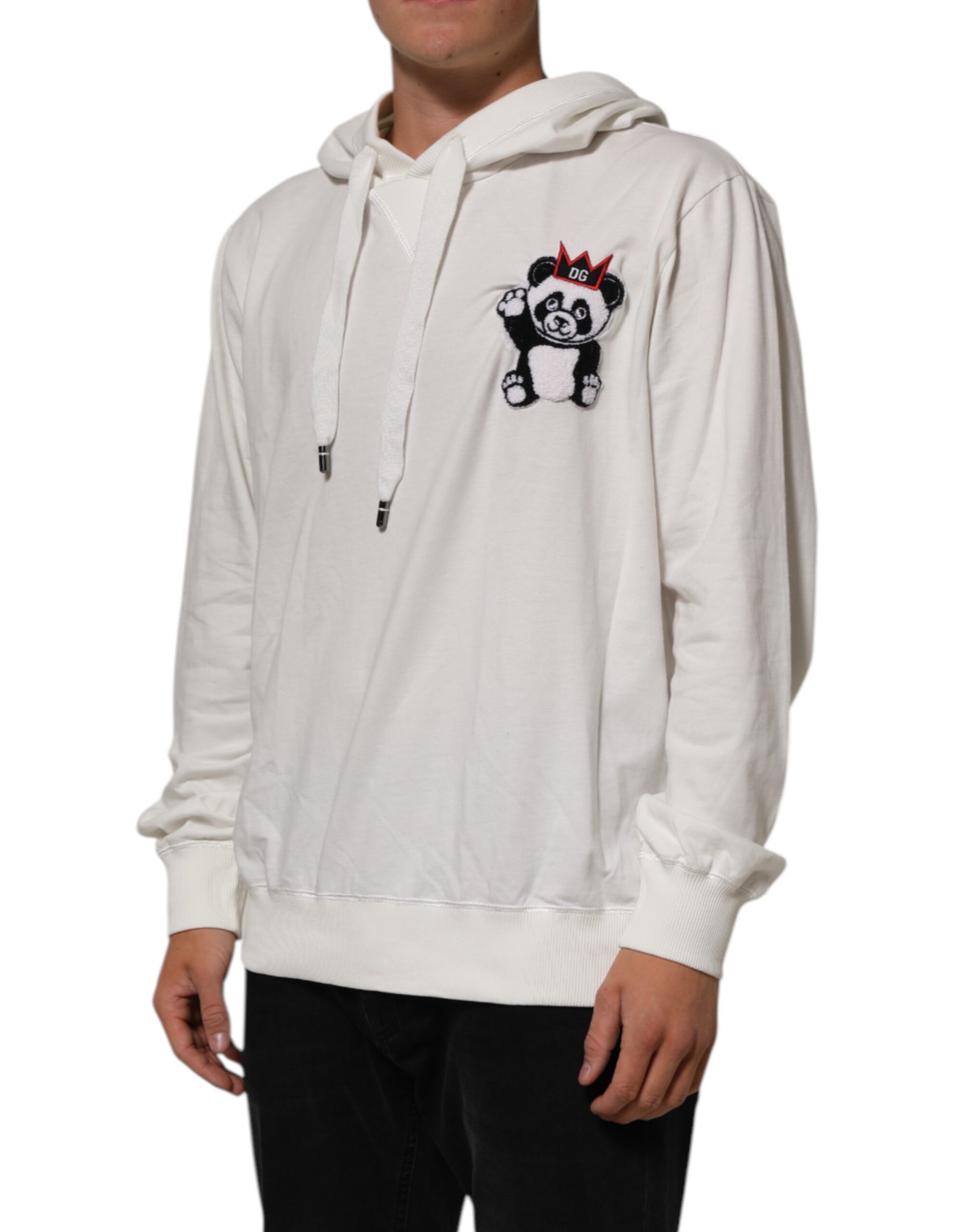 Dolce & Gabbana Off White Cotton Panda Hooded Sweatshirt Sweater