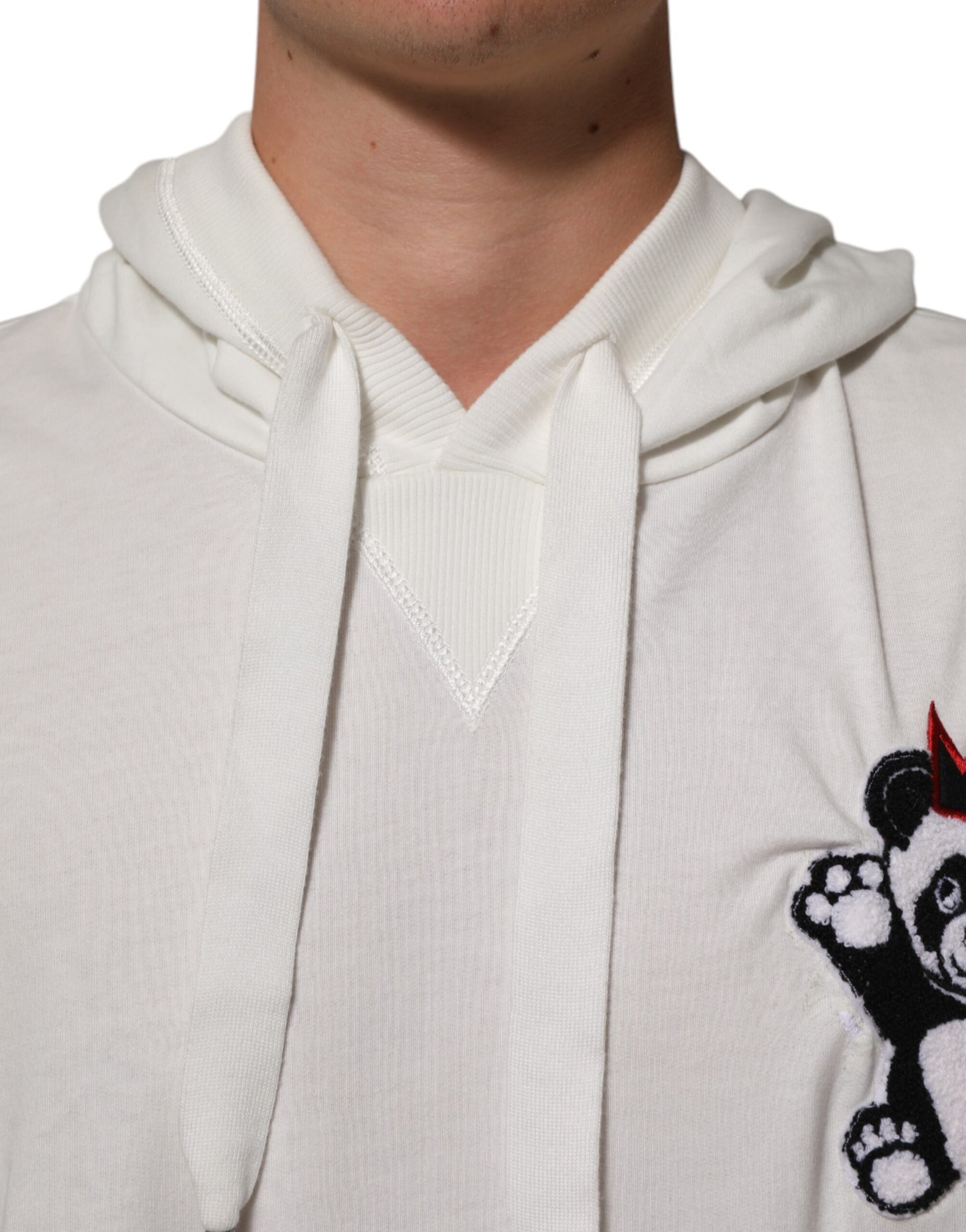 Dolce & Gabbana Off White Cotton Panda Hooded Sweatshirt Sweater