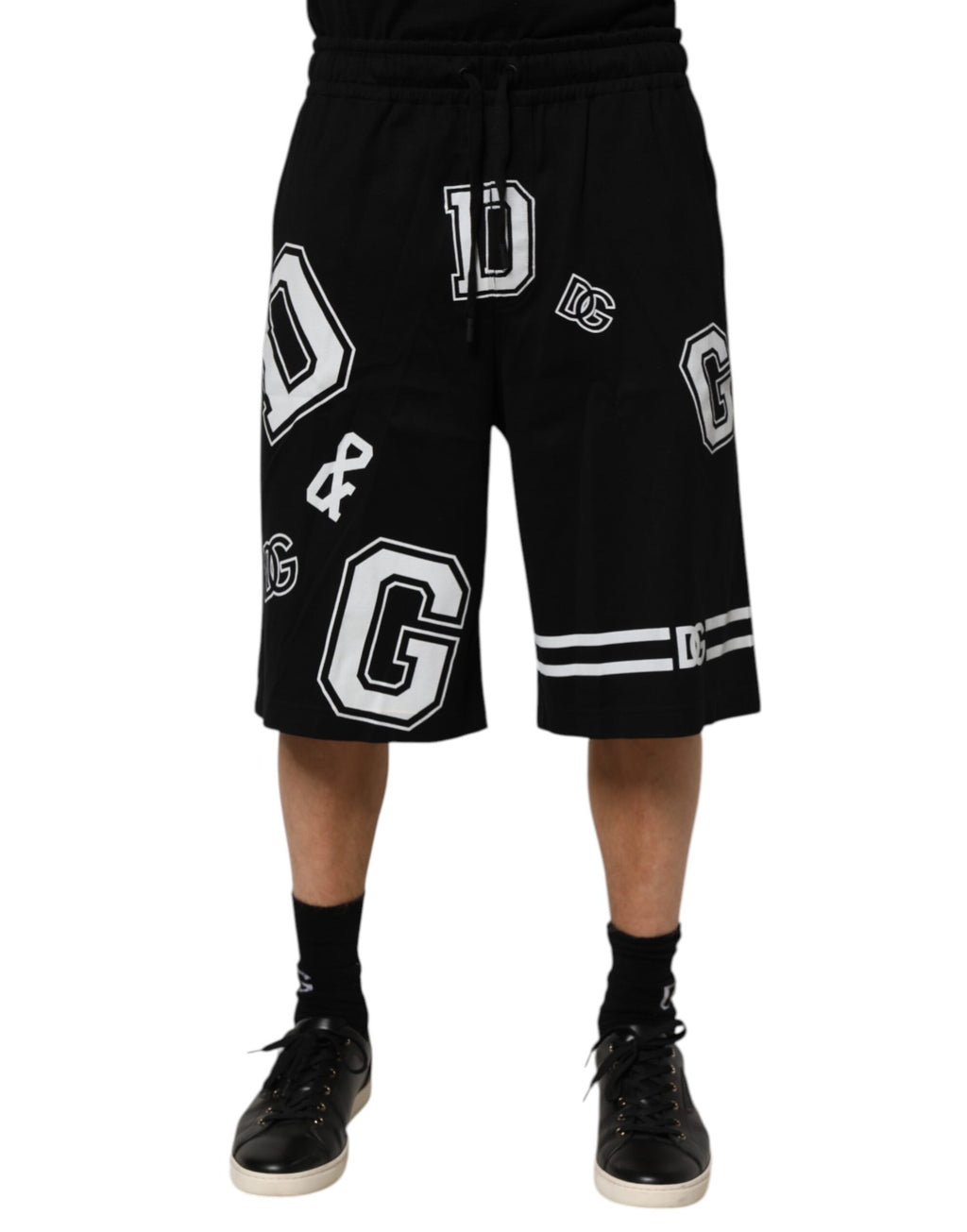 Dolce & Gabbana Black Logo Print Cotton Casual Bermuda Short