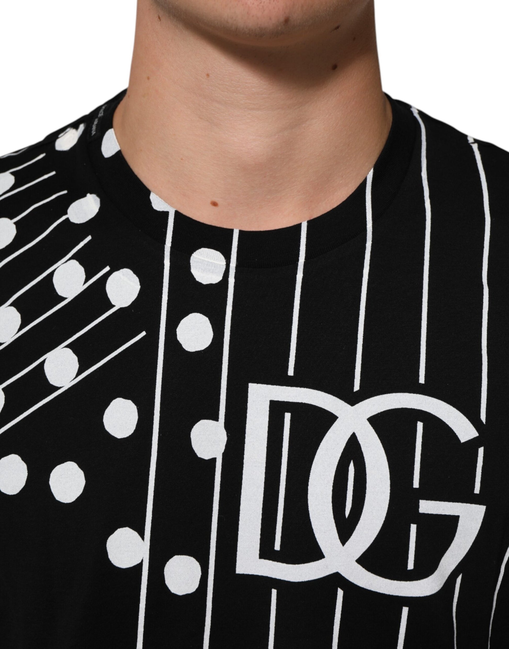 Dolce & Gabbana Black Cotton Polka Dots Round Neck T-shirt